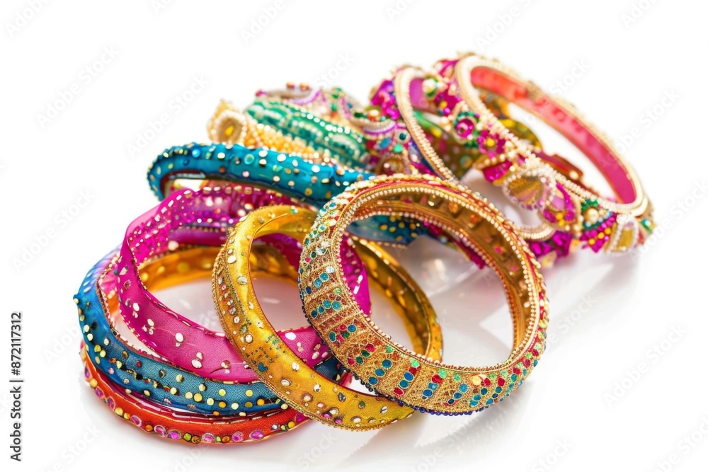 A vibrant shot of traditional Indian bindis and bangles, evoking the beauty of Holi festival in India. A vibrant shot of traditional Indian bindis and bangles, evoking the beauty of Holi festival in India.