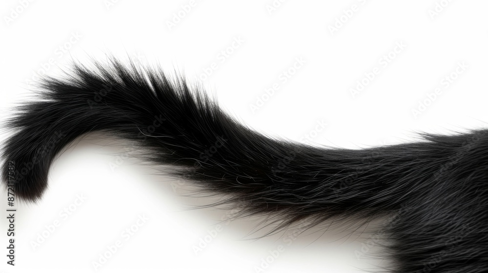 Black long hair cat tail isolated on white background Black long hair cat tail isolated on white background