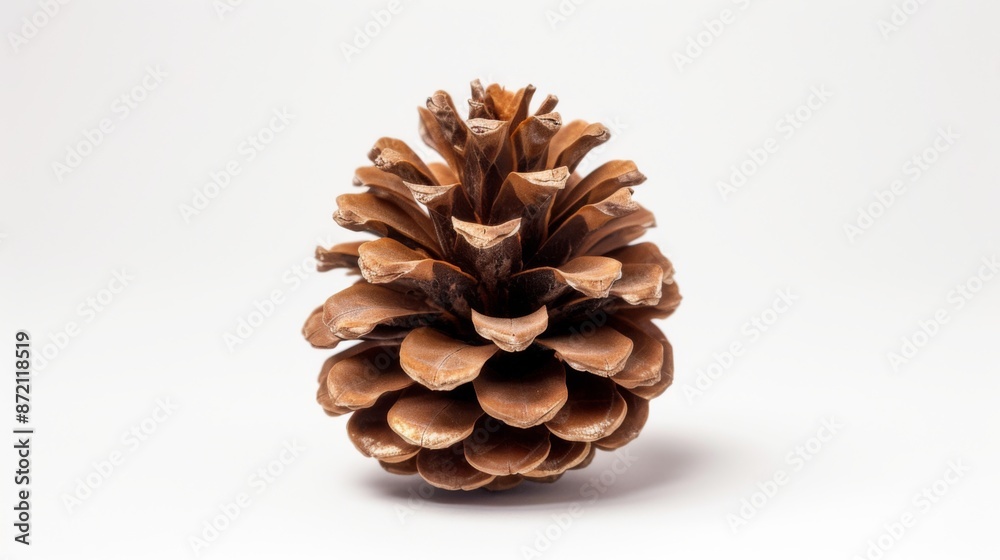 Single brown pine cone on white background Single brown pine cone on white background