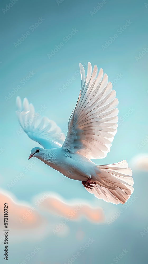 Obraz premium White dove flying in the sky