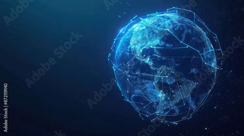 Futuristic globe with abstract connected lines and blue neon color isolated on dark background