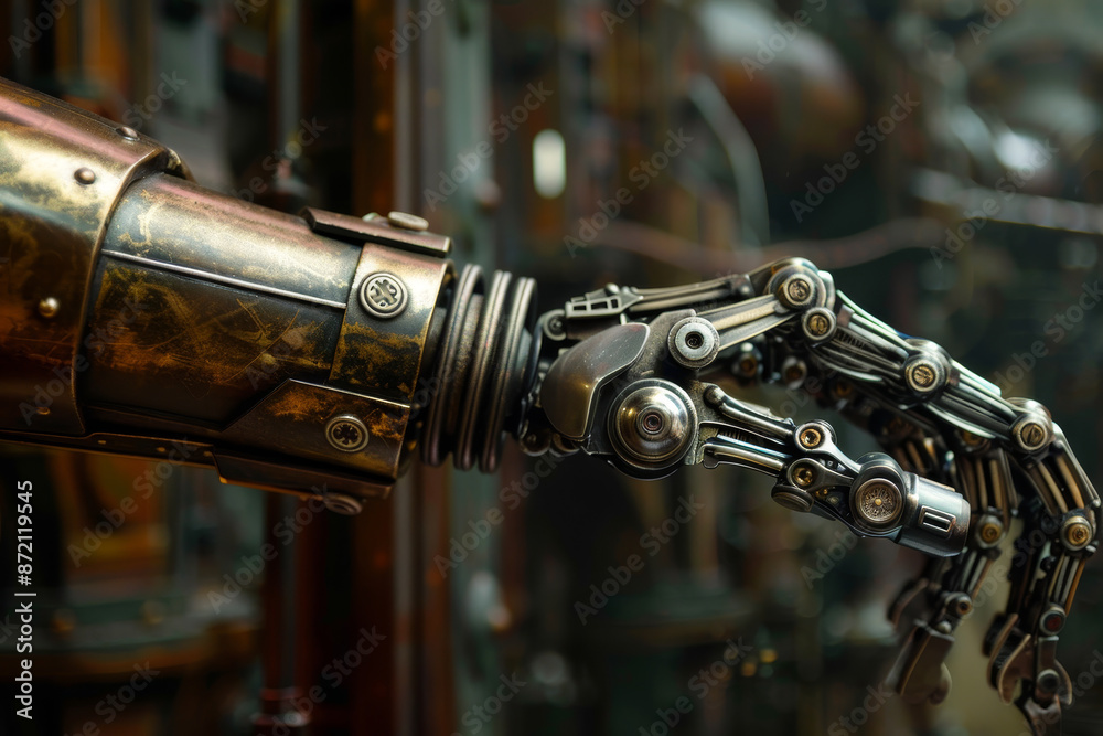 Fototapeta premium A robotic hand with a metal band around it