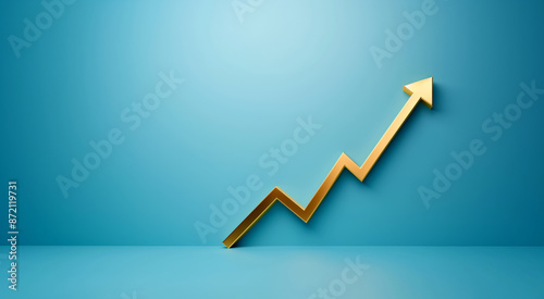 Solid gold upward arrow on a blue background symbolizing growth and success