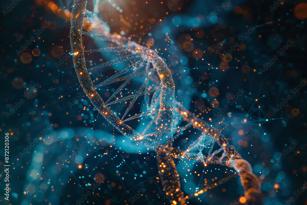 A DNA strand is shown in a blue and orange color scheme A DNA strand is shown in a blue and orange color scheme