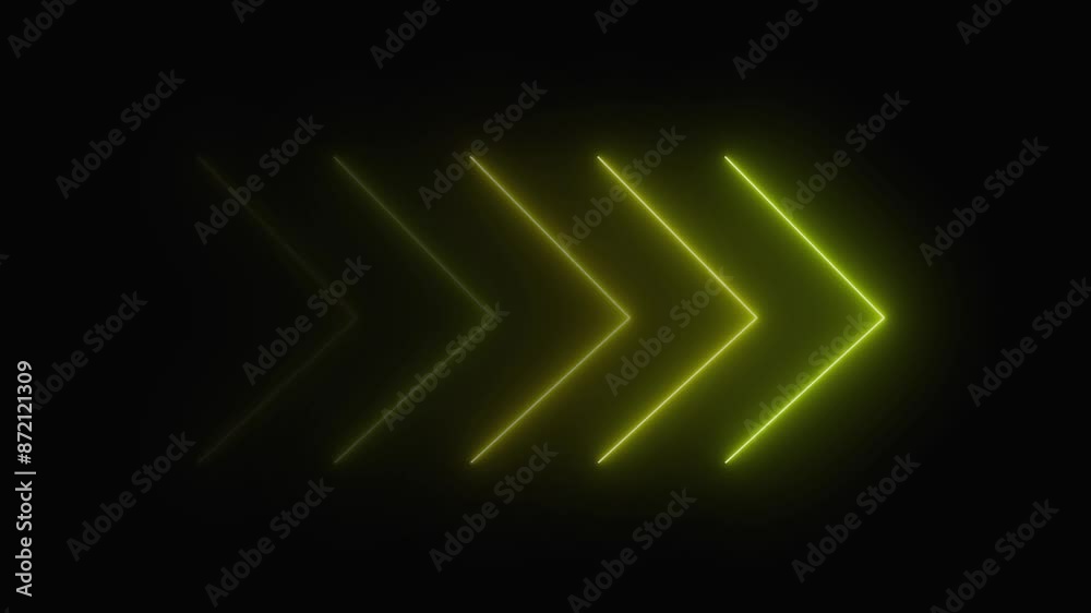 Glowing yellow neon color swipe right arrow animation video. Neon directional arrows video footage of right arrows. Glowing yellow neon color swipe right arrow animation video. Neon directional arrows video footage of right arrows.