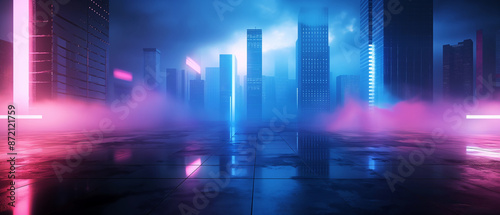 Wallpaper Mural Futuristic cityscape with neon lights and fog. Generative AI	 Torontodigital.ca