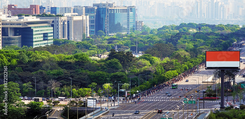 Photography Marathon Competition Participants running, in the urban city of Yeouido in Seoul