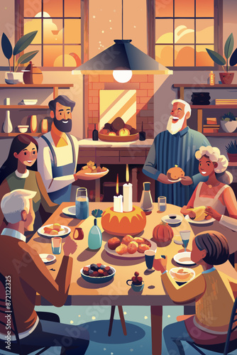 Multigenerational Family Enjoying Thanksgiving Dinner Together