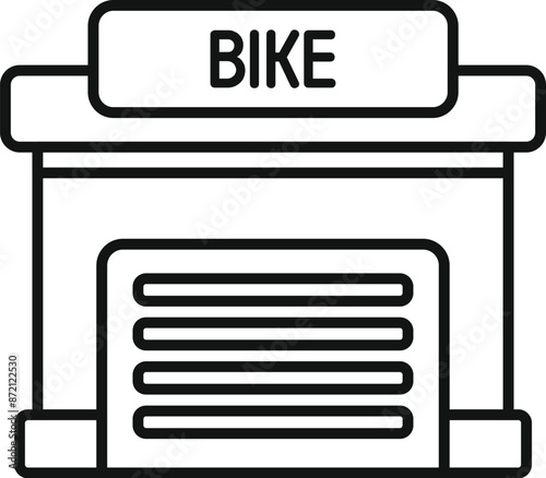 Line art icon of a small business selling bicycles, with its rolling shutter closed