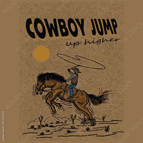 cowboy riding jumping horse