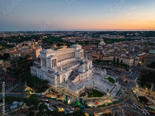 Canvas Print Aerial photo with drone of Venice square in Rome with the Vittorio Emanuele II m
