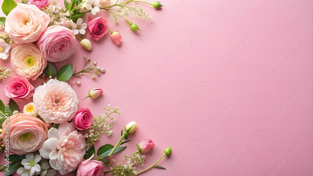 banner with flowers on pink background Generated AI banner with flowers on pink background Generated AI