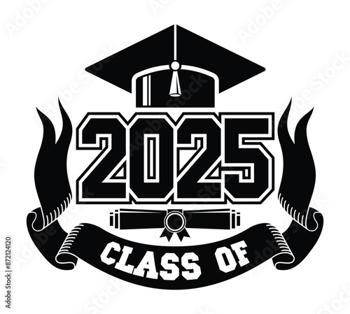 Lettering Class of 2025 for greeting, invitation card. Text for graduation design, congratulation event, T-shirt, party, high school or college graduate. Vector on transparent background
