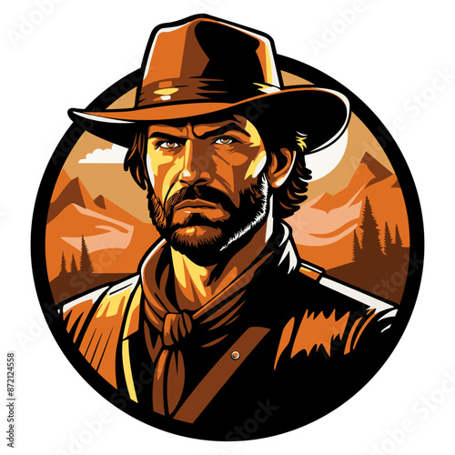 vintage retro logo with a cowboy face8