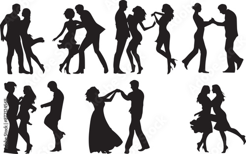 Young couples dancing black silhouette 