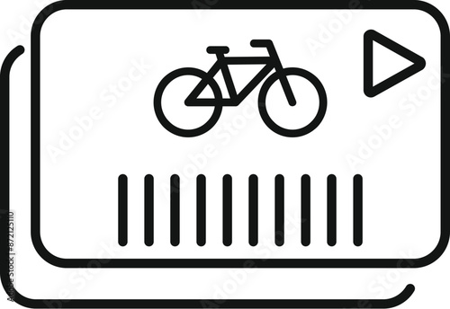 Line icon of a bike sharing app showing a bicycle symbol and a play button, for easy and sustainable urban transportation