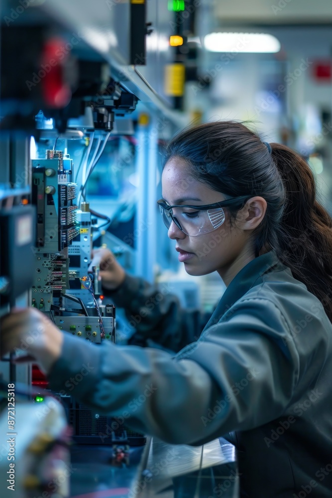 Skilled Technicians Operating Precision Machinery in an Electronics Manufacturing Facility. Skilled Technicians Operating Precision Machinery in an Electronics Manufacturing Facility.