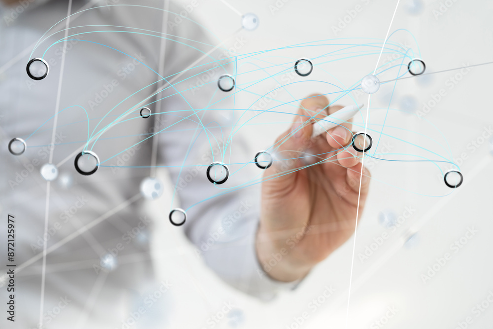 Global network. Blockchain. 3D illustration. Neural networks and artificial intelligence. Abstract