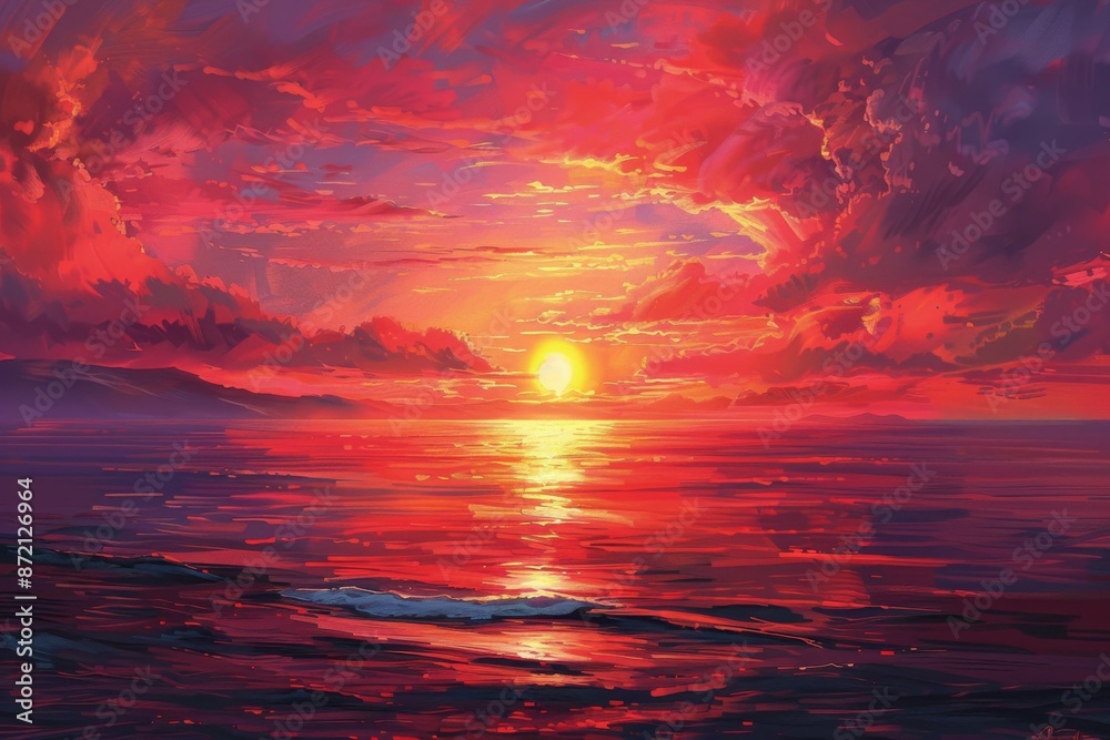 Fototapeta premium Vibrant Sunset Over Ocean