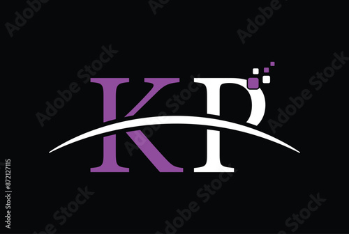  LETTER K, P, KP, PK DIGITAL MARKETING LOGO WITH PURPLE AND WHITE COLOR ON BLACK BACKGROUND