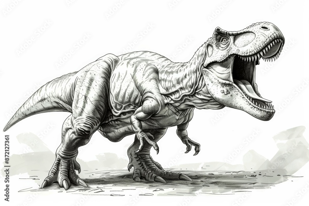 Obraz premium Drawing of a Roaring T-Rex Dinosaur