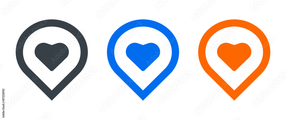map heart icon set isolated on white background map heart icon set isolated on white background