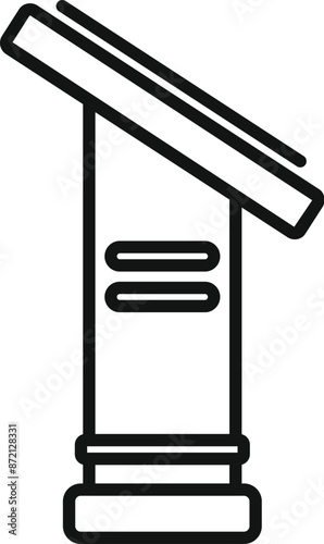 Line icon of a digital information kiosk standing outdoors, providing information to passersby