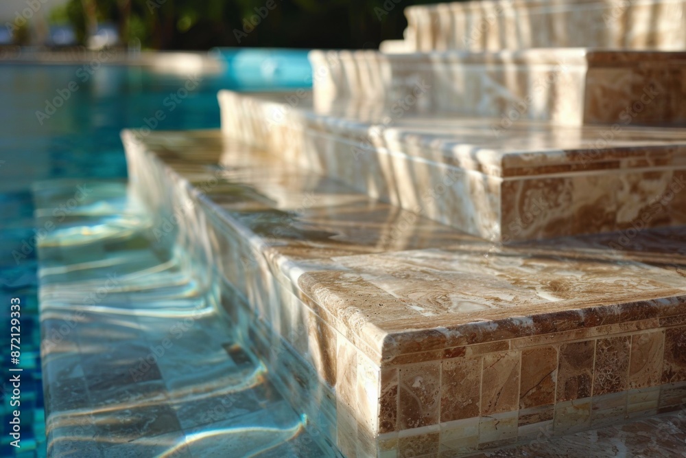 Swimming Pool Marble Steps with Water Reflection Swimming Pool Marble Steps with Water Reflection