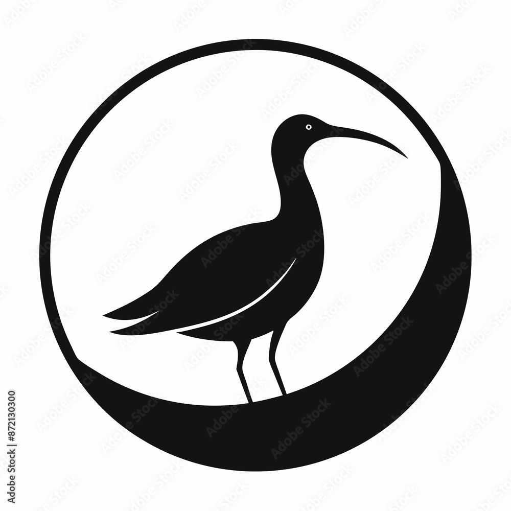 Fototapeta premium curlew silhouette vector illustration in a circle logo icon