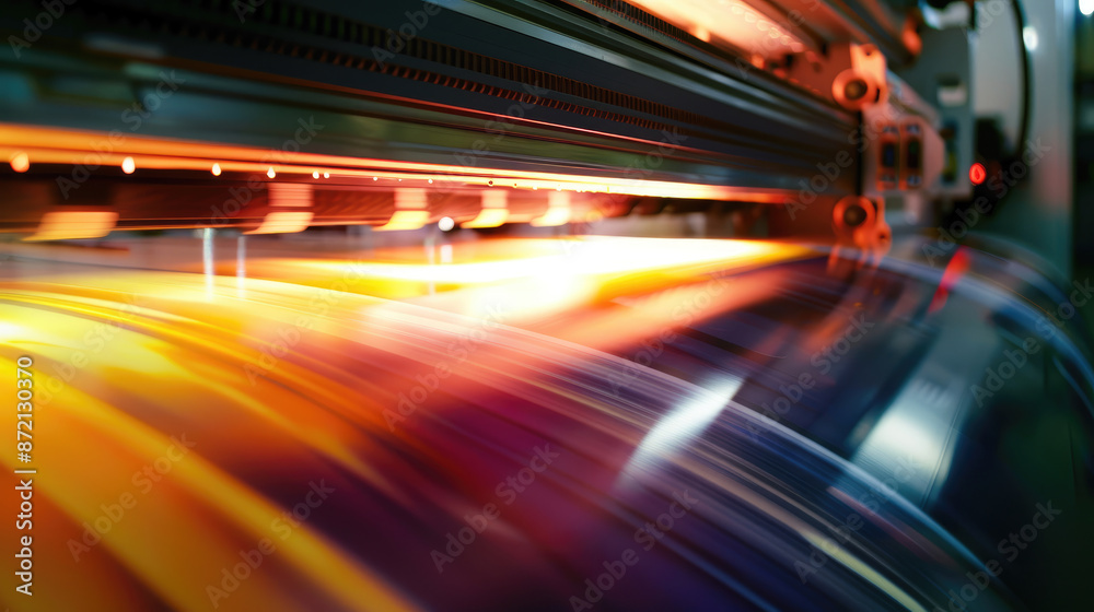 Professional Large Format Digital Printer. Close-Up of Printing Process and Mechanics Professional Large Format Digital Printer. Close-Up of Printing Process and Mechanics