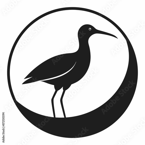 curlew silhouette vector illustration in a circle logo icon