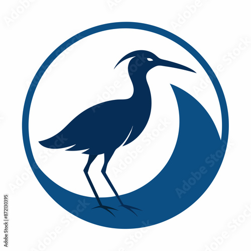 curlew silhouette vector illustration in a circle logo icon