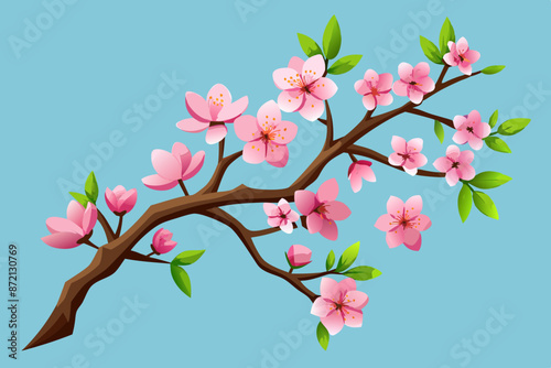 Spring flowers. Cherry blossom tree branch vector illustration 