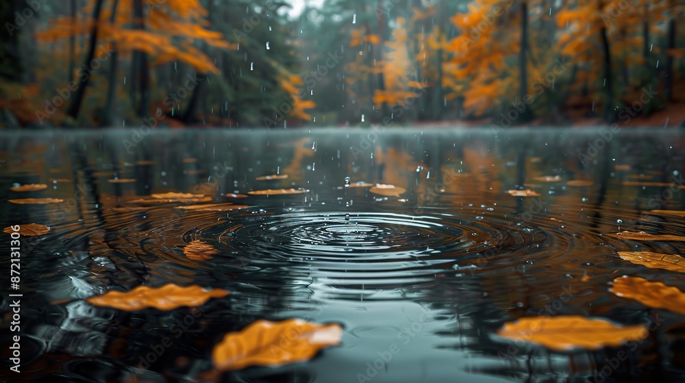 Misty Autumn Scene with Rippling Pond Misty Autumn Scene with Rippling Pond