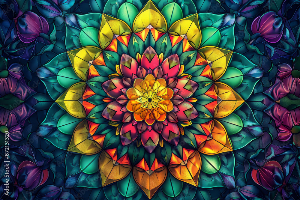 A colorful flower with many petals and leaves