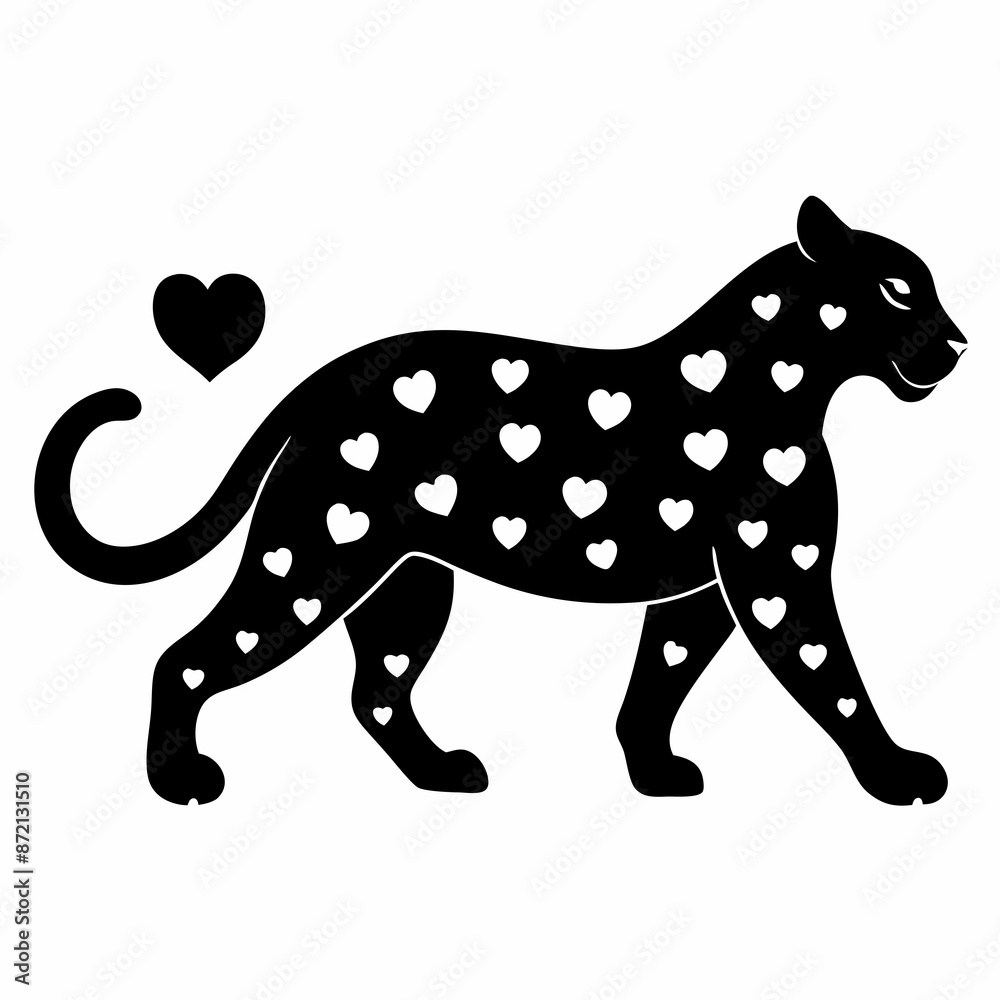 Fototapeta premium Leopard silhouette with hearts vector illustration 