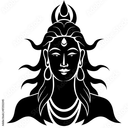 Lord Shiva face Indian look vector silhouette on white background photo