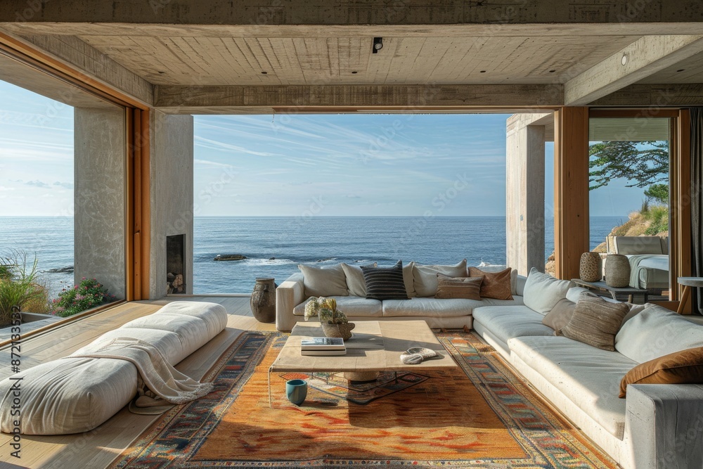 Modern Coastal Living Room with Ocean View Modern Coastal Living Room with Ocean View