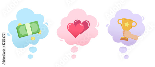 People's thoughts. Human desires. A cherished dream.  The goal is to make money. The goal is to find love. The goal is to win. 