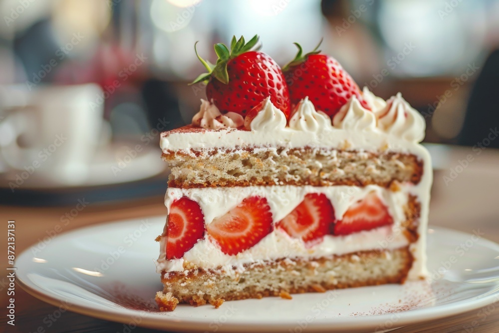 Strawberry Cream Cake Slice with Fresh Strawberries Strawberry Cream Cake Slice with Fresh Strawberries