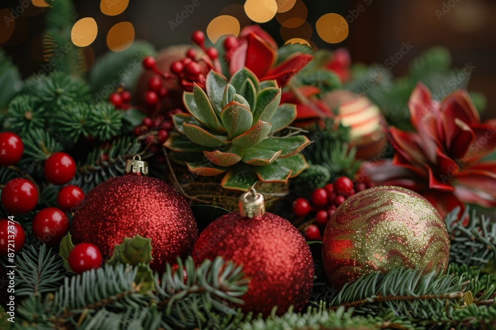 Fototapeta premium Christmas Decor with Succulent and Baubles