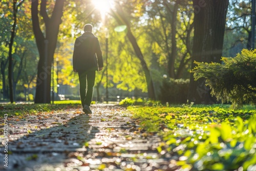 Wallpaper Mural A well-dressed person enjoys a serene morning walk in a beautiful urban park the lush greenery and calm atmosphere provide a perfect backdrop for relaxation and reflection, elevated everyday Torontodigital.ca