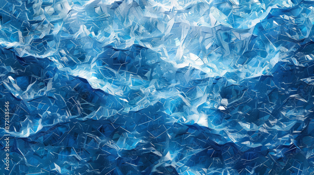 A blue ocean with white waves and a white background