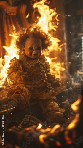 a doll with flames coming out of it's mouth photo