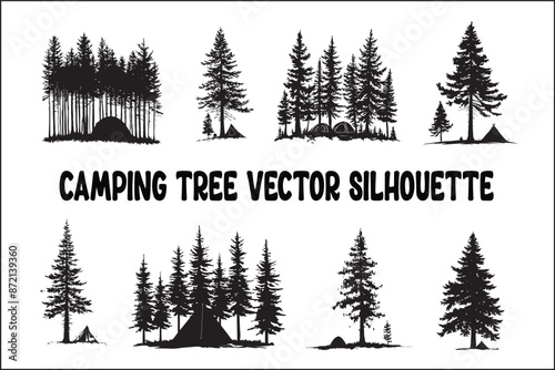 Camping tree vector silhouette