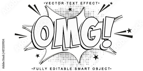 Black and White Pop Art Cartoon OMG! Vector Fully Editable Smart Object Text Effect