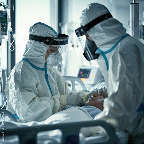 two people in protective suits photo