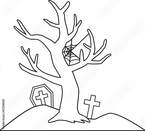 Halloween dead tree outline Halloween ghost tree outline. Halloween scary tree outline. Dead tree coloring page svg.