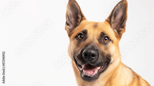 Fawn rescue German shepherd mix smiling on white background © AlfaSmart