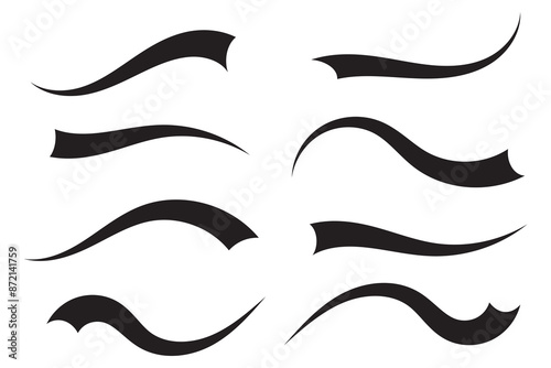 Set of Swoosh vector. Hand drawn swoosh elements, and swoop underline typography tails shape in flat styles. Set of ribbons. Design concept element collection.